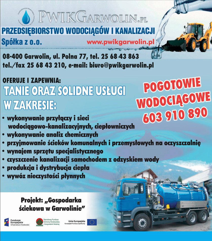 Przedsiębiorstwo Wodociągów i Kanalizacji Sp. z o.o. - wodociągi GARWOLIN pogotowie wodociągowe GARWOLIN