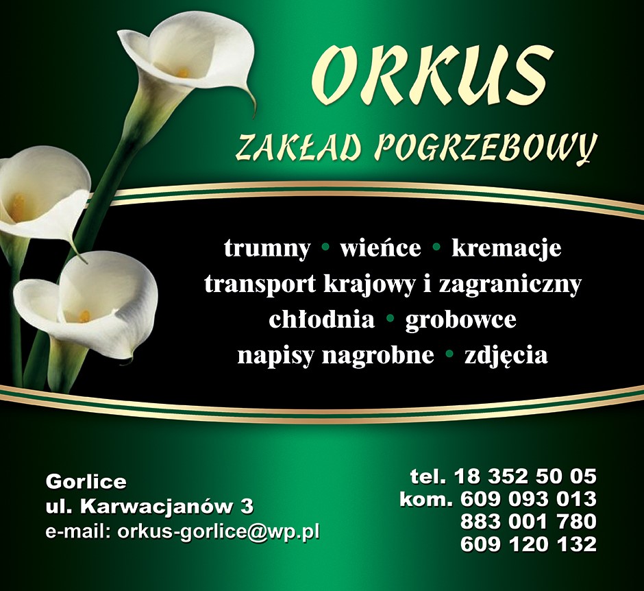 Zakład Pogrzebowy "ORKUS" Urszula Ślimak - nagrobki GORLICE zakłady pogrzebowe GORLICE