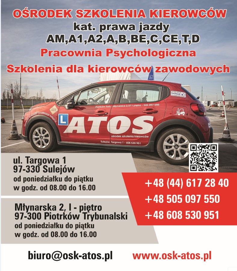 OŚRODEK SZKOLENIA KIEROWCÓW "ATOS" - szkolenie kierowców PIOTRKÓW TRYBUNALSKI nauka jazdy PIOTRKÓW TRYBUNALSKI
