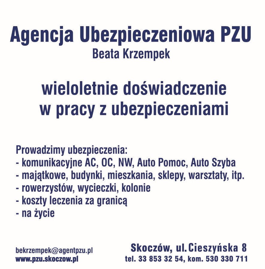 PZU Ubezpieczenia Skoczów - Agent Beata Krzempek - ubezpieczenia majątkowe SKOCZÓW ubezpieczenia na życie SKOCZÓW